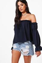 Boohoo Kayla Off The Shoulder Frill Detail Blouse