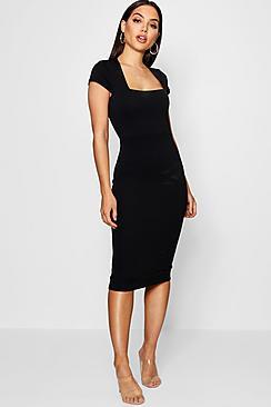Boohoo Sarah Square Neck Midi Dress