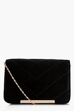 Boohoo Velvet Quilt And Bar Cross Body