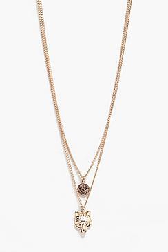 Boohoo Wolf And Disc Pendant