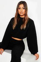 Boohoo Knitted Borg Crop Jumper With Rib Trim