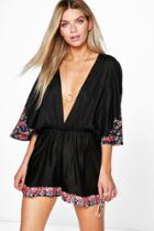 Boohoo Daisy Cape Style Floral Playsuit Black