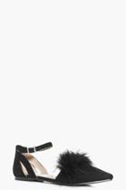 Boohoo Edie Faux Feather Trim Pointed Flats Black