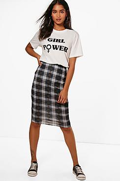 Boohoo Abbie Tartan Check Basic Jersey Midi Skirt