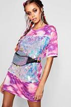 Boohoo Georgia Tie Dye Sequin Front T-shirt Dress