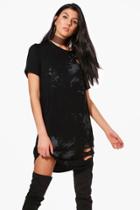 Boohoo Charlotte Lazer Cut Paint Print T-shirt Dress Black