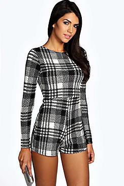 Boohoo Lousia Monocheck Clean Line Playsuit