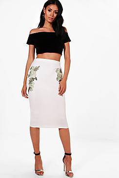 Boohoo May Pastel Floral Applique Midi Skirt