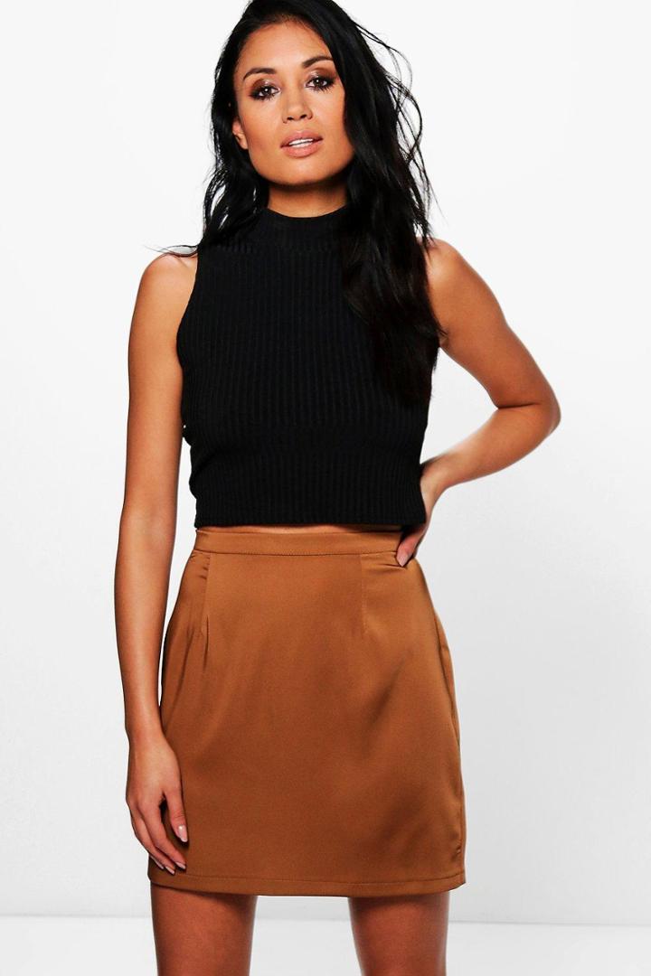 Boohoo Liah Woven Matte Satin A Line Mini Skirt Sand