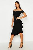 Boohoo Bardot V Bar Ruffle Side Midi Dress