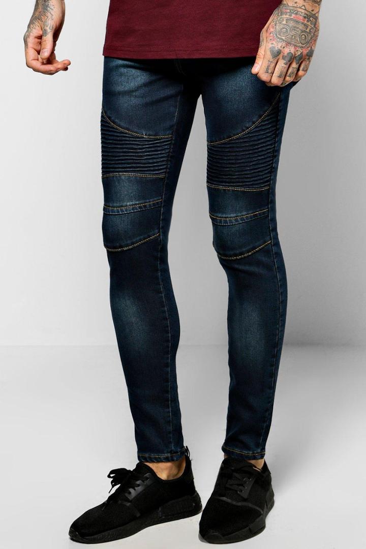 Boohoo Super Skinny Fit Biker Jeans With Zip Pockets Indigo