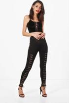 Boohoo Kali Premium Lace Up Front Leggings Black