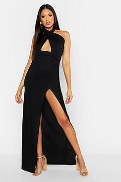 Boohoo Tall Twist Halterneck Maxi Dress