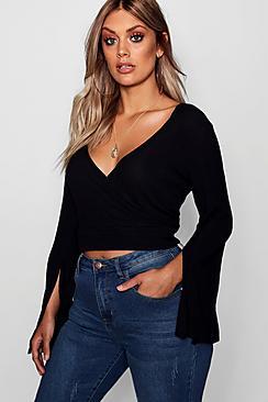 Boohoo Plus Fiona Wrap Front Tie Back Crop Top