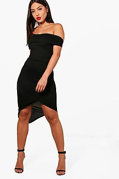 Boohoo Off The Shoulder Wrap Midi Dress