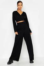 Boohoo Wrap Front Button Detail Top + Wide Leg Trouser