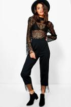 Boohoo Aura Tassle Trim Slim Fit Woven Trousers Black