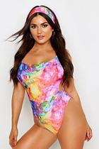 Boohoo Rainbow Tie Dye Swimsuit & Headband Set