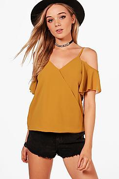 Boohoo Nadia Wrap Front Drape Sleeve Top