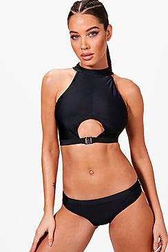 Boohoo Giza Plunge Neck Choker Buckle Bikini