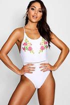 Boohoo Barbados Floral Embroidered Cross Back Swimsuit