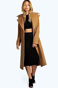 Boohoo Jeeny Camel Wool Look Coat