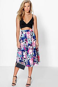 Boohoo Sierra Bold Floral Print Full Midi Skirt