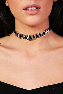 Boohoo Sarah Velvet Revolution Slogan Choker