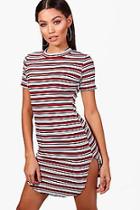 Boohoo Farrah Striped Rib Mini Dress