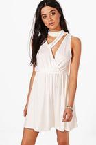 Boohoo Talia Choker Detail Plung Skater Dress