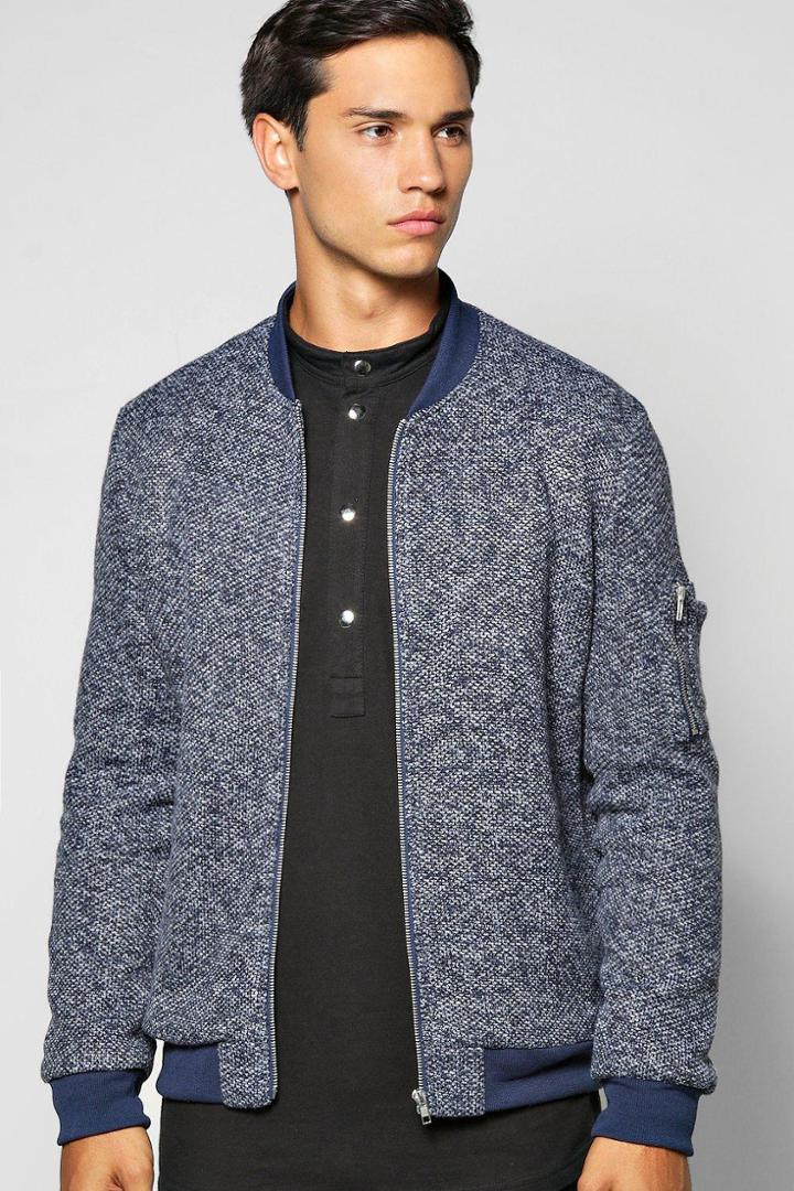Boohoo Smart Flecked Ma1 Bomber With Sleeve Zip Navy