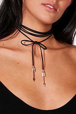 Boohoo Macie Arrow Tip Suedette Wrap Around Choker