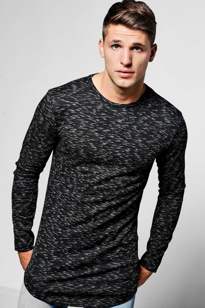Boohoo Long Sleeve Space Dye Rib Knit Jumper Black
