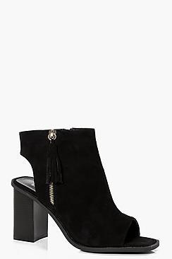 Boohoo Tia Square Toe Peeptoe Fringe Side Shoe Boot