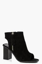 Boohoo Tia Square Toe Peeptoe Fringe Side Shoe Boot