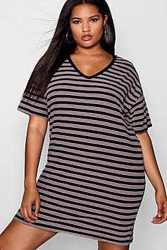 Boohoo Plus Kara Rib Stripe T Shirt Dress