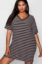 Boohoo Plus Kara Rib Stripe T Shirt Dress