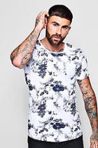Boohoo Washed Floral Longline Curved Hem T-shirt