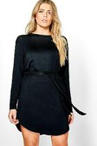 Boohoo Plus Teresa Tie Waist Long Sleeve T-shirt Dress