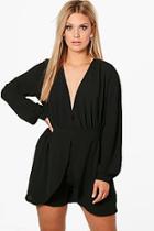 Boohoo Plus Katie Tie Sleeve Wrap Front Playsuit