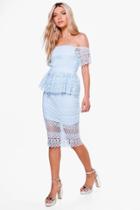 Boohoo Boutique Jessie Lace Peplum Midi Dress Sky