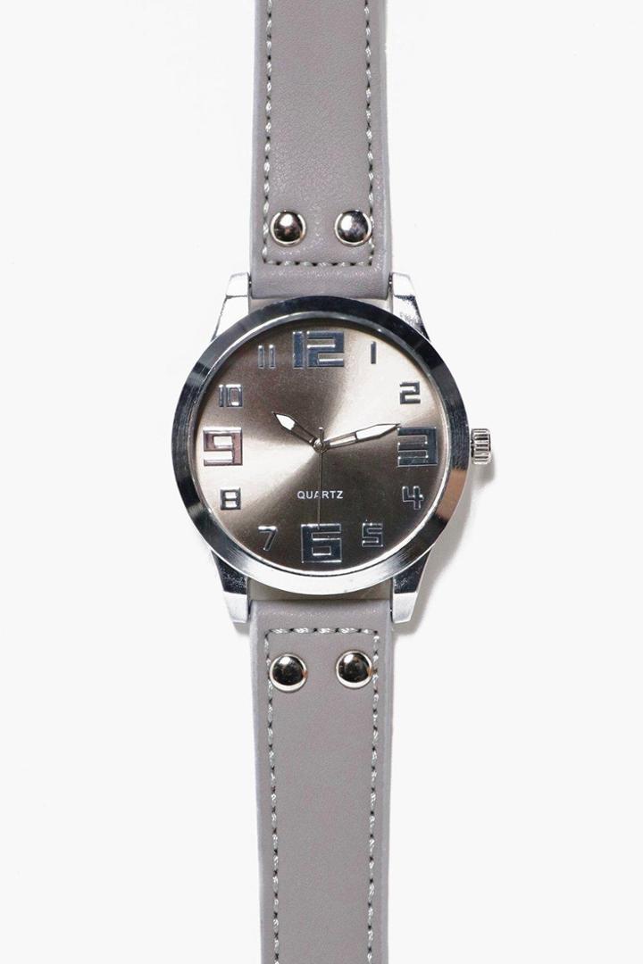 Boohoo Large Face Pu Strap Watch Grey