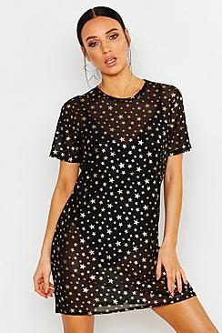 Boohoo Petite Gold Star Mesh T-shirt Dress