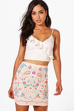 Boohoo Sula Embroidered Front Mini Skirt