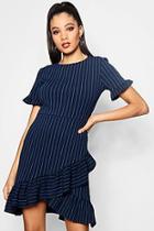 Boohoo Isla Asymmetric Ruffle Hem Pin Stripe Dress