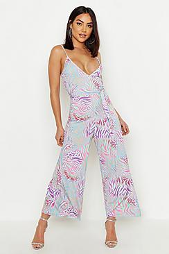 Boohoo Animal Print Strappy Culotte Jumpsuit