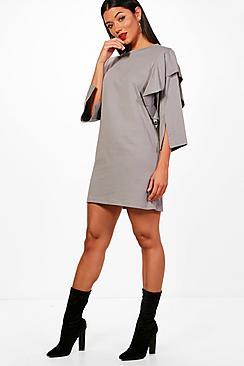 Boohoo Ruth Ruffle Sleeve Thick Jersey T-shirt Dress