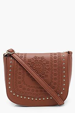 Boohoo Hannah Boho Stud And Embossed Saddle Bag