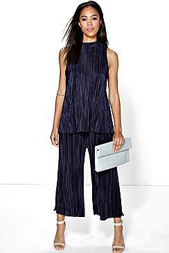Boohoo Alis High Neck Top & Pleated Culotte Co-ord Set