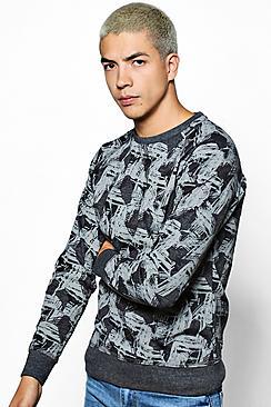Boohoo Crew Neck Raglan Sweater With Splash Print